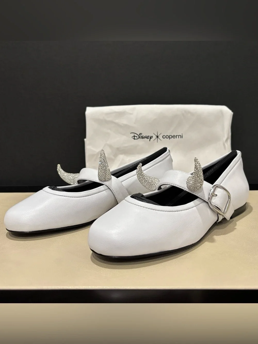 Disney Ballerina Flats, Coperni White Silver Crystal Horn Size 7 Cosplay Pride